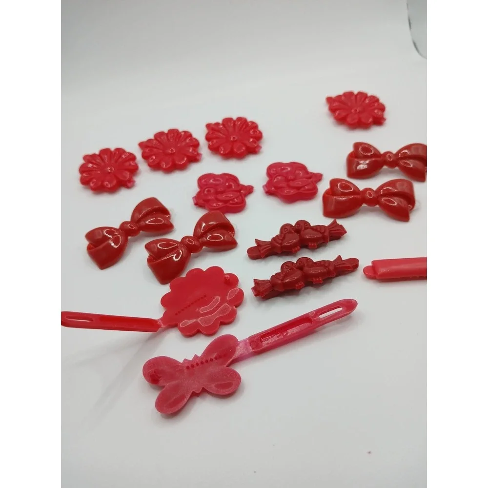 Lot 15‎ Vintage Childs Snap Tight Plastic Hair Clip Barrettes Kids Goody Red